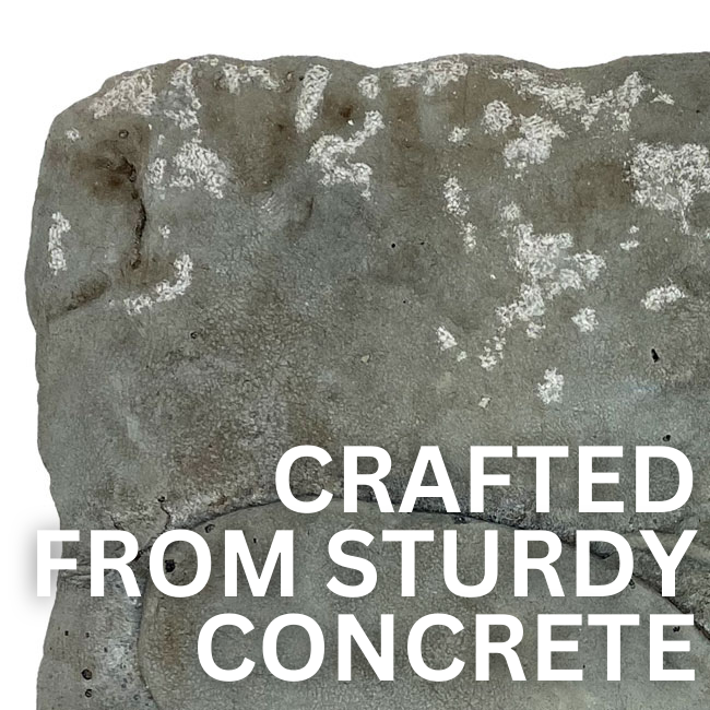 Close-up view of a butterfly design on a concrete stepping stone, showing its detailed wings and dappled gray texture, perfect for garden pathways.
