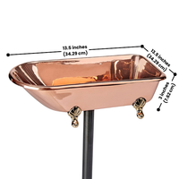 Copper Wing Birdbath with a beautifully crafted 10”L x 4.5”W pure copper basin and decorative lip for birds to rest. The 30” powder-coated steel pole with a 2-pronged base provides secure placement in your garden.