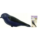 Blue bird-shaped decoy with packaging on a white background