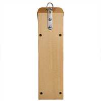 Wooden birdhouse with a metal hook on a white background