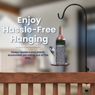 Extra-Large Deck Rail Hanger – Heavy-duty steel clamp fits wide deck rails (2"–5.625"). Tool-free installation with secure thumbscrews. Curled hook supports up to 10 lbs for feeders, spinners, or baskets. Swiveling arm for easy access. Black powder-coated finish for durability. Made in the USA.