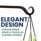 Curved iron hook for hanging plants and decorative baskets, showcasing elegant design