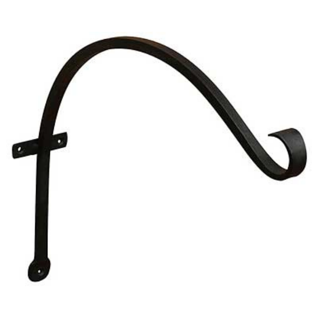 A beautifully designed wrought iron wall hook with an elegant curved shape, perfect for hanging plants or lanterns. Ideal for gardens and patios, providing a sturdy and timeless aesthetic.