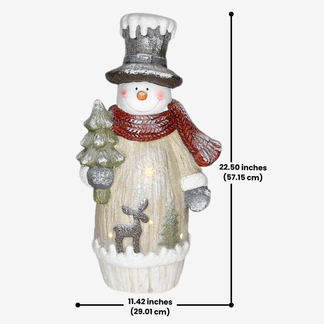 Festive Snowman Door Greeter with a colorful scarf and top hat, adding a cheerful touch to your front porch for the holiday season.
