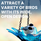 Hanging view of the Flower Power Teal Glass Birdfeeder with intricate flower petal design