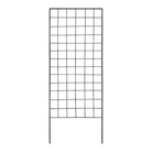 A simple black grid-patterned garden trellis with a vertical design, offering ideal support for climbing plants and vines.