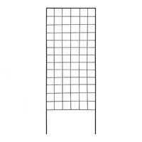A simple black grid-patterned garden trellis with a vertical design, offering ideal support for climbing plants and vines.