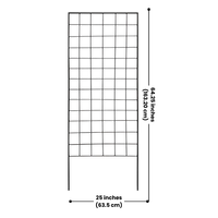 A close-up image of the Gridlock Garden Trellis with its dimensions displayed (64.25" height and 25" width), showcasing its sturdy grid structure.

