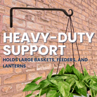Sturdy wall hook holding a hanging basket against a brick wall, perfect for large items like feeders and lanterns.