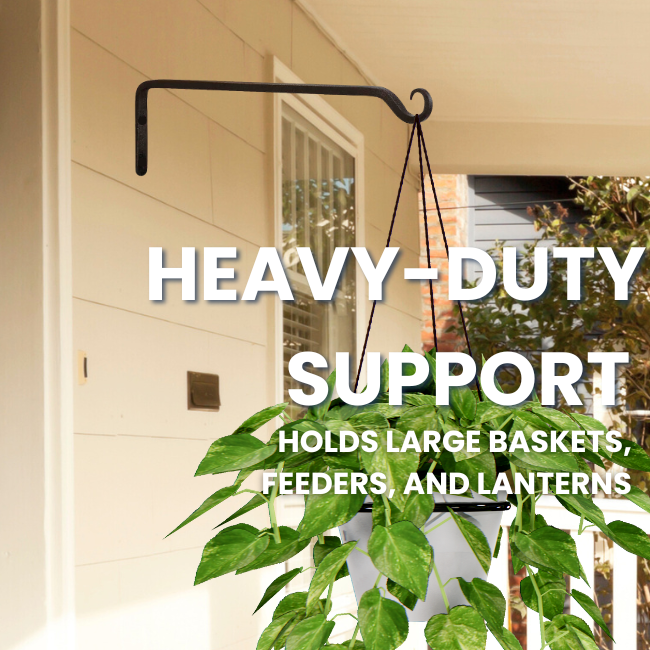 Close-up view of the heavy-duty metal hook’s end, designed for securely holding hanging baskets