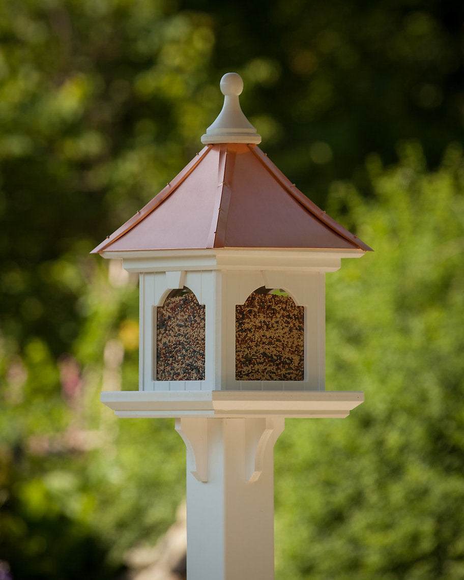 Copper Roof Bird Feeder Large Capacity with Post Mount