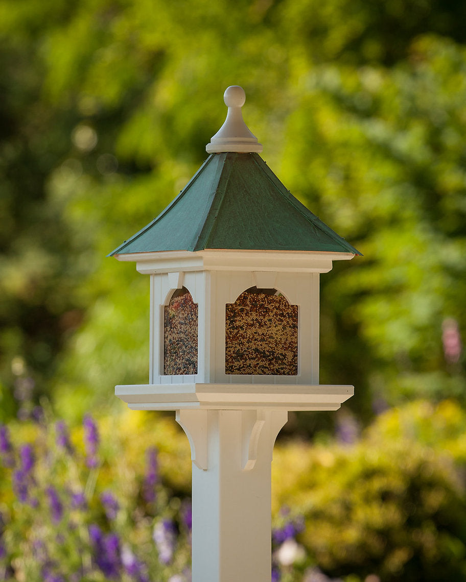 Copper Roof Bird Feeder Large Capacity with Post Mount