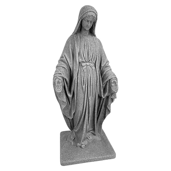 The Mother Mary statue positioned among vibrant flowers in a garden, creating a peaceful and serene garden accent that enhances the beauty of your outdoor space.