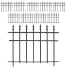 Several sections of finial-topped garden fence laid out together, showcasing the simple design for easy assembly and installation.