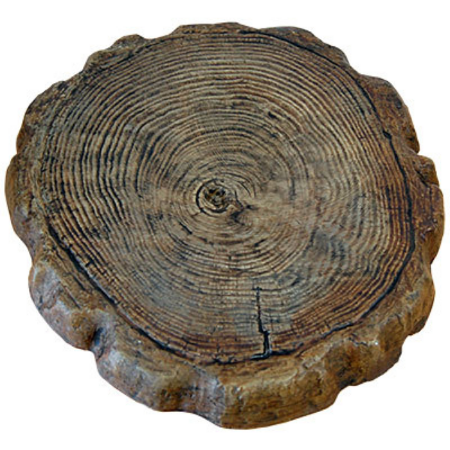 Natural wooden log stepping stone with rich espresso brown tones, placed in a lush garden to create a nature-inspired walkway.