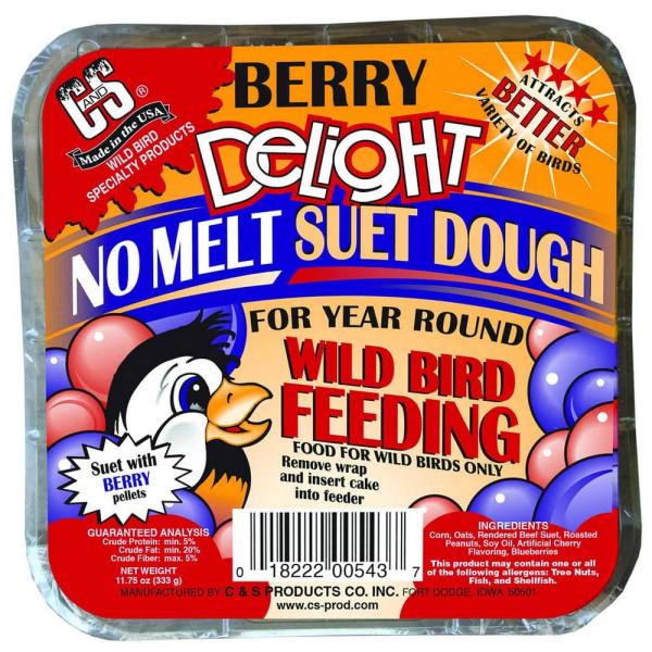 No Melt Suet Dough packaging for wild birds with colorful label and bird illustration.