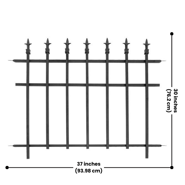 A detailed close-up of the top finial design on a metal fence panel, ideal for adding a Victorian touch to your garden.
