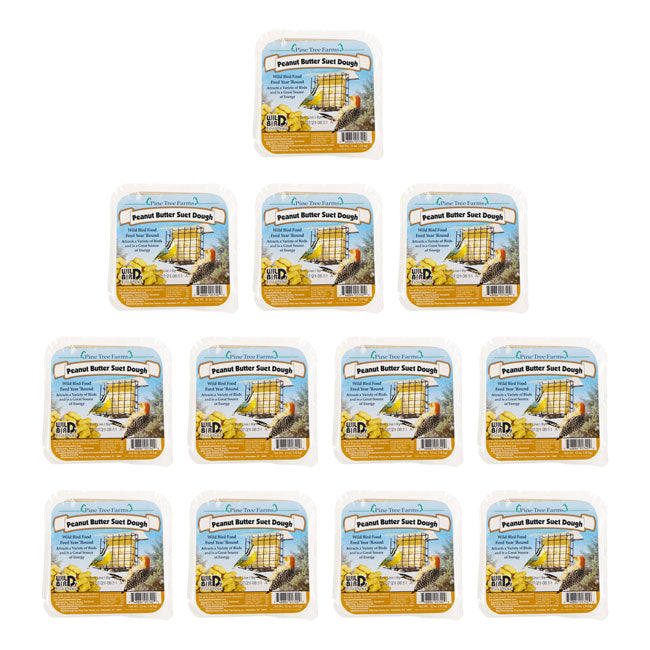 Twelve containers of "Peanut Butter Scot Dough" arranged in a pyramid formation on a white background.


