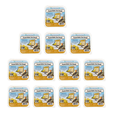 Twelve containers of "Peanut Butter Scot Dough" arranged in a pyramid formation on a white background.


