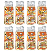 Eight cylindrical packages of "Ready to Use Peanut Delight Suet" are arranged in two rows. Packaging is orange and tan, featuring bird imagery.