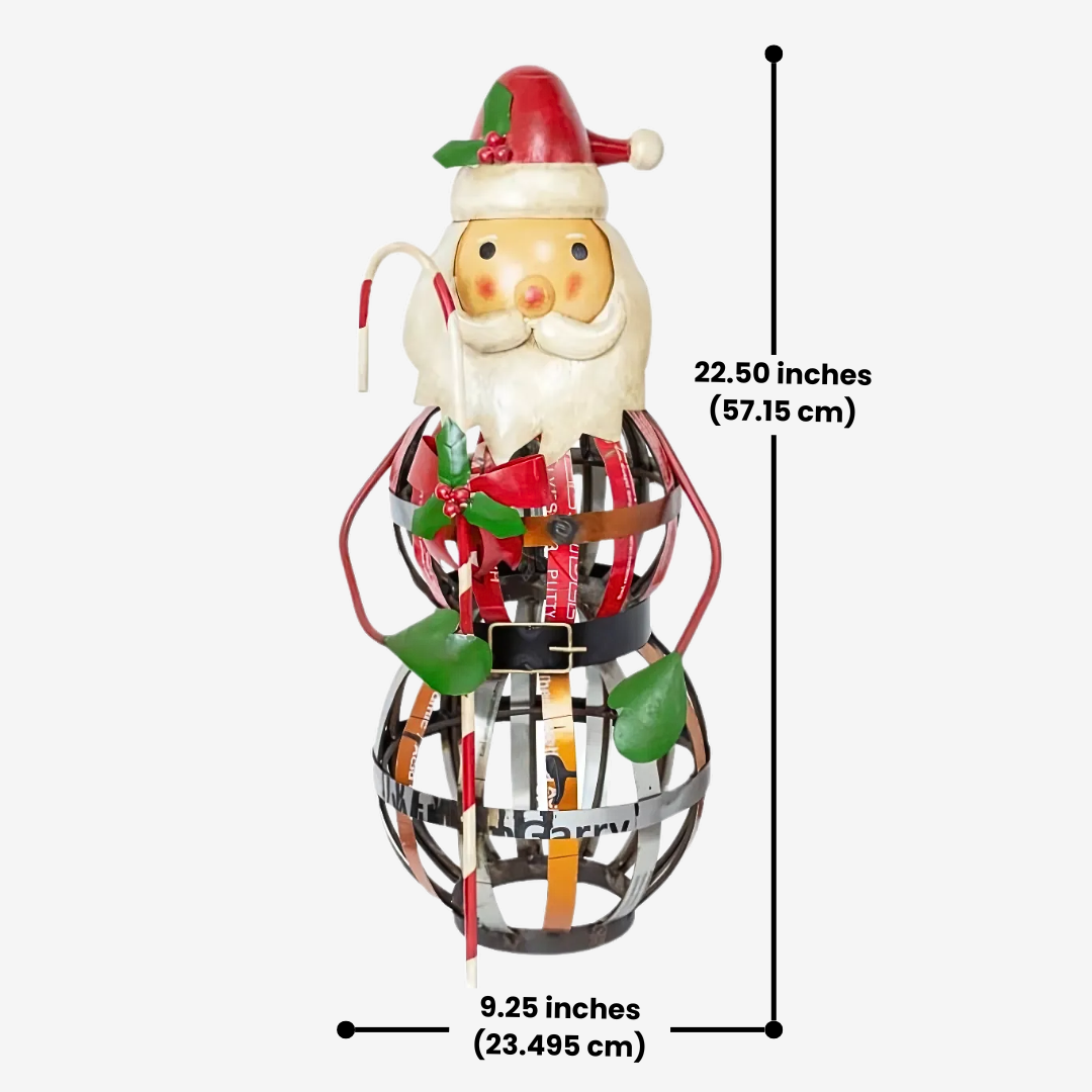 Santa Recycled Metal Door Greeter, an eco-friendly holiday decoration perfect for welcoming guests