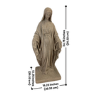 Full view of the Mother Mary Garden Statue resting in a garden setting, with colorful flowers surrounding it. The statue is constructed from durable resin for outdoor longevity.