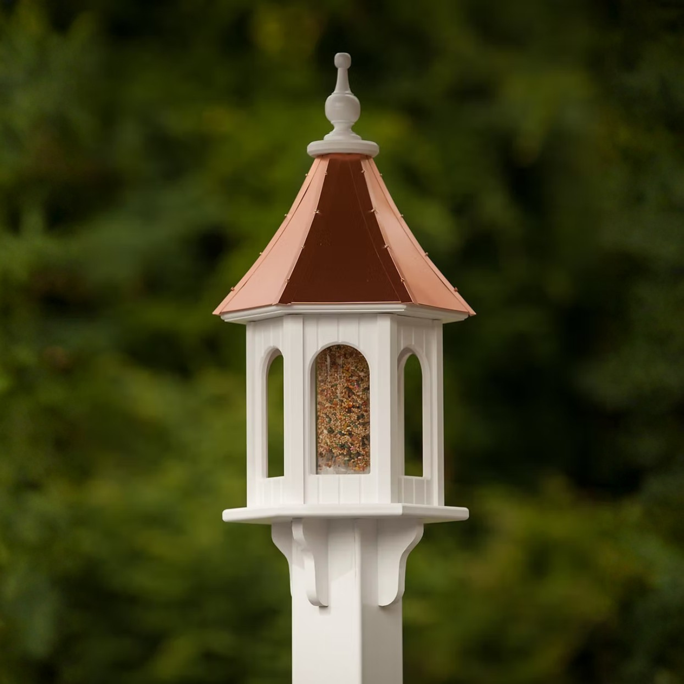 Sloped Gazebo Copper Roof Bird Feeder