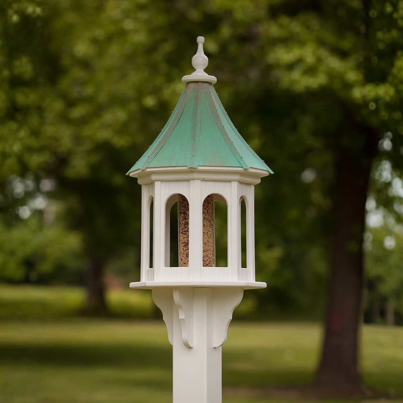 Sloped Gazebo Copper Roof Bird Feeder