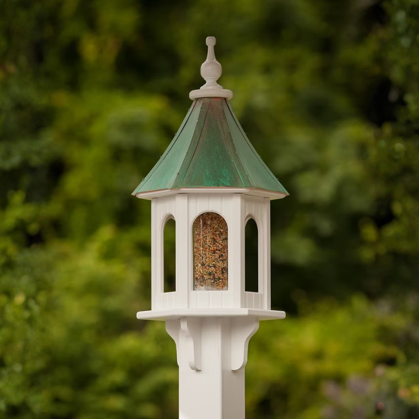 Sloped Gazebo Copper Roof Bird Feeder