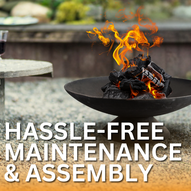 The Rustic Glow Firepit Bowl with glowing embers and flame, creating a warm ambiance, perfect for outdoor gatherings and chilly nights.