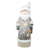Festive Santa door greeter holding a glowing LED lantern, perfect for holiday porch decor and welcoming guests