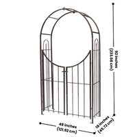 Secret Garden Arch & Gate standing in an outdoor space with plants and trees surrounding it. 