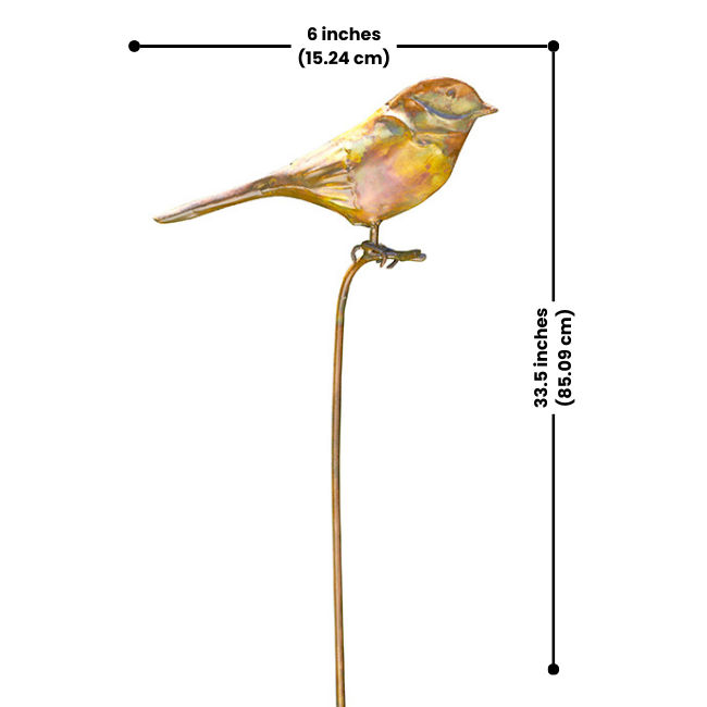 Side view of CopperGlow Bird Staked Garden Accent with detailed bird perched atop a slender copper stake