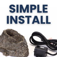 An image showing the ease of installing the Stonecreek Waterfall Rock with a visible power cord and plug.