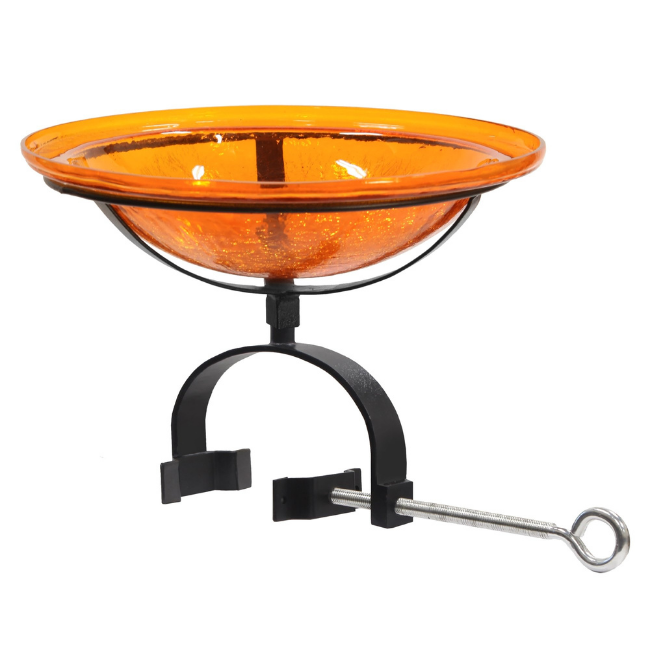 Functional and stylish glass bird bath with a 12-inch diameter and solar-powered bubbler. The fountain’s gentle spray attracts birds while preventing mosquito breeding, ideal for decks and patios