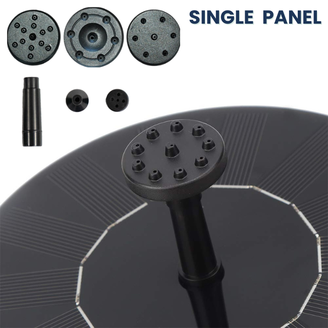 Close-up view of the solar pump and nozzle components used for the water fountain feature in the Solar Deck Mount Glass Birdbath.