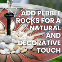 Add decorative pebble rocks around your solar fountain for a natural touch that encourages birds to visit. The moving water in the fountain entices feathered friends while keeping your birdbath fresh and inviting.