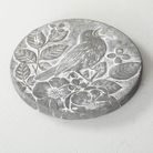 Songbird Stepping Stone featuring a carved bird and flowers in a gray cement finish, perfect for adding charm to gardens and outdoor spaces