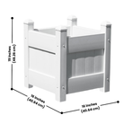 A single white vinyl planter box measuring 16 inches wide and 19 inches tall, perfect for flowers or greenery.