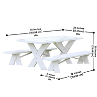 SunnySide Picnic Table dimensions – 72 inches long, 28 inches wide, and 29 inches high