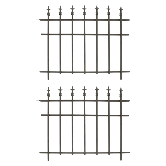 A detailed close-up of the top finial design on a metal fence panel, ideal for adding a Victorian touch to your garden.