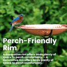 Solid copper bird bath that withstands cold weather with the option to add a heater, ensuring it remains functional in winter. Features a decorative rim and handcrafted quality for long-lasting use