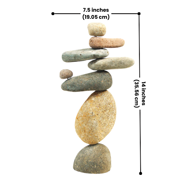 Zen Balance Stone Stack - Garden Art made from natural river stones with a vertical arrangement.