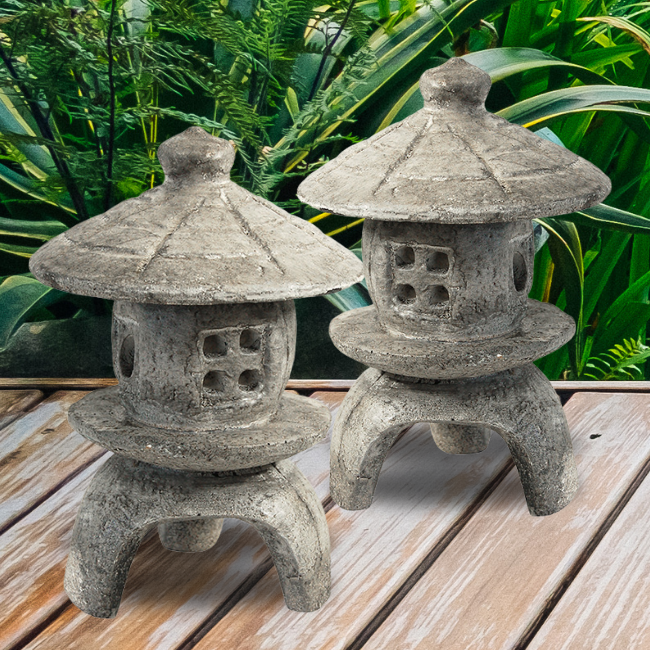  Detailed view of the window design of the Zen Haven small round pagoda statue, highlighting the intricate and handcrafted features of the statue.