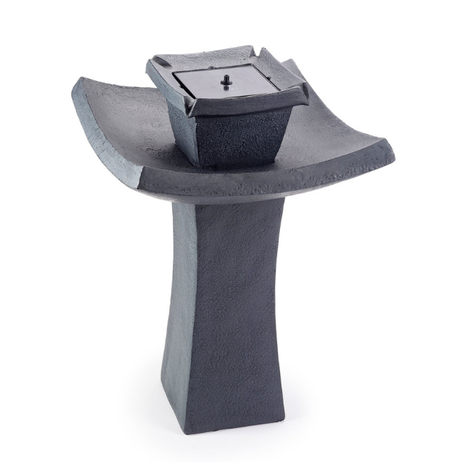 Zen Oasis Solar Fountain with remote control operation and timer settings, offering ease of use and customizable water flow control