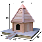 Wooden birdhouse with dimensions labeled on a white background