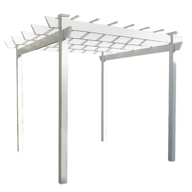 A close-up view of the BreezeWay White Pergola with clean lines and a grid pattern. This durable, weather-resistant pergola is perfect for enhancing outdoor living spaces with a touch of elegance