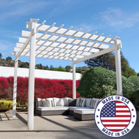 he BreezeWay White Pergola featuring a clean and modern design, with a flat top and horizontal slats that provide the perfect amount of shade. This stunning pergola is perfect for adding drama and elegance to your outdoor space