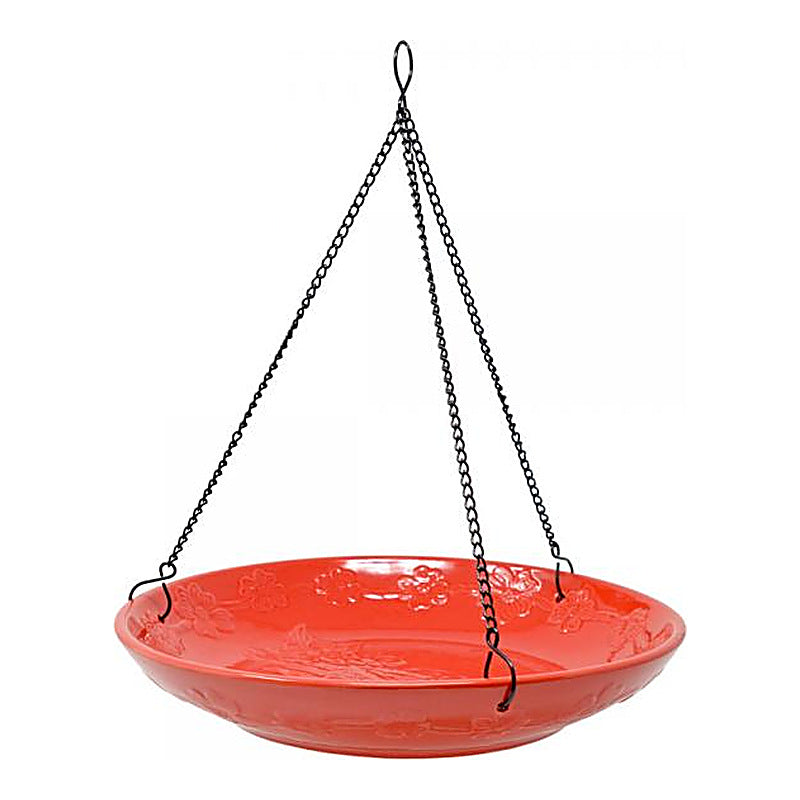 White background with red cardinal bird bath