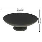 Cast iron fire pit with 30.5-inch diameter and 10-inch height, ideal for extended warmth.